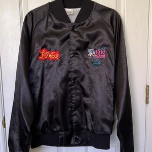 Vtg Black Satin 50-60’s Varsity Costume “Fonzie” style jacket w logos XL